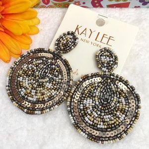 Big Boho Seed Bead Double Circle Dangle Earrings